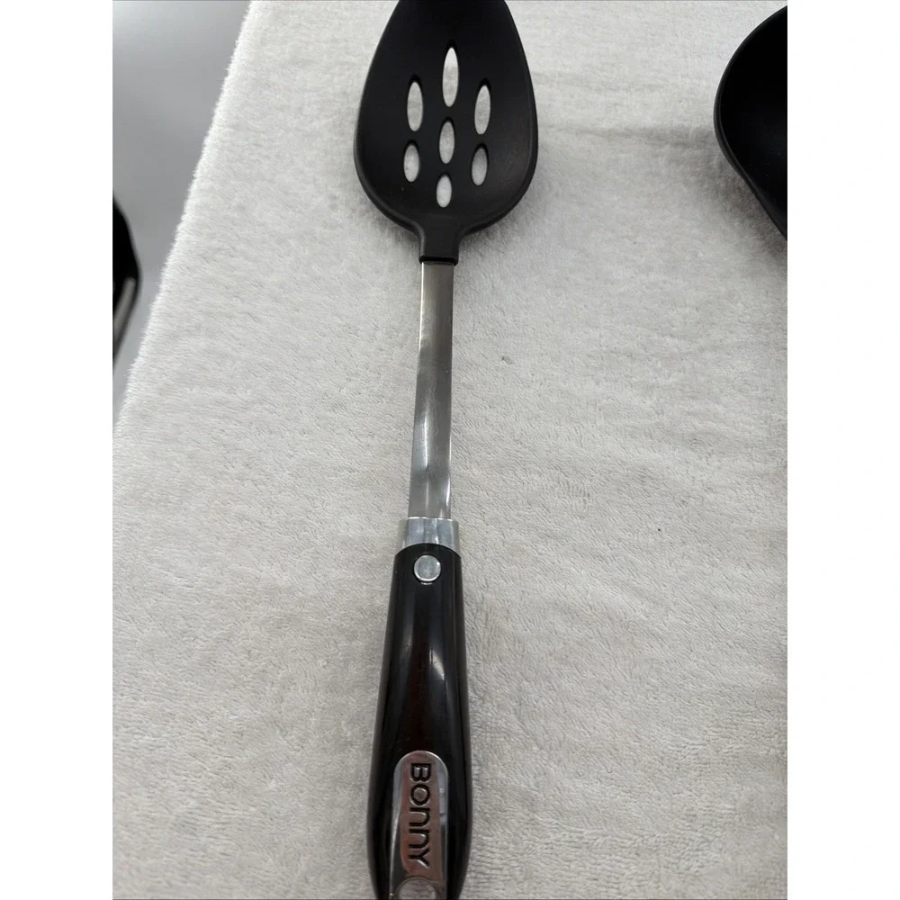 3 Piece Bonny Ergonomic Nylon Metal Plastic Black Serving Spoons Utensils